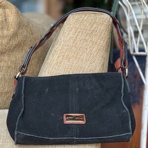 Simply Noelle Black Suede Shoulder Purse with Brown Handle